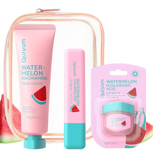 QUIYUM Watermelon Skincare Set 3 Pcs - Includes Hand Cream, Lip - Product Imagery