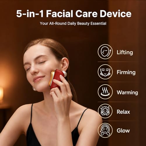 GS5 Electric Heated Gua Sha Tool, Red Light Face Massager, Red - Product Imagery