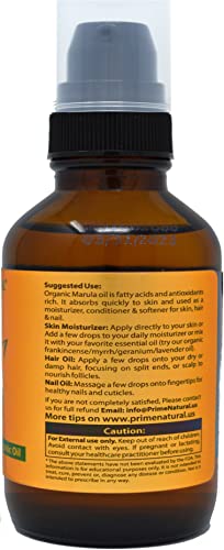 PRIME NATURAL Organic Marula Oil, Pure, Cold Pressed, USDA - Product Imagery