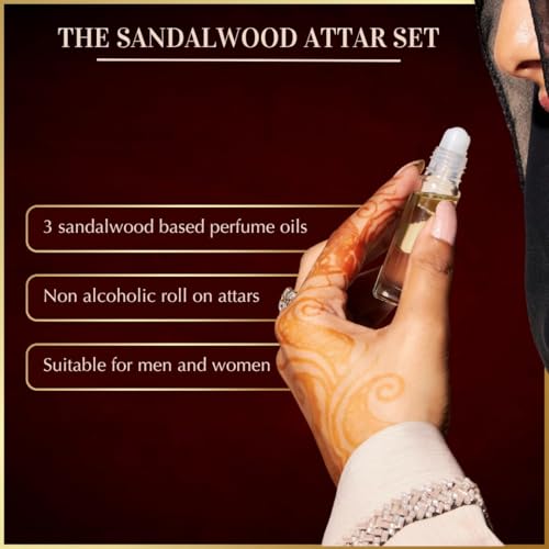 Dukhni Sandalwood Attar Oil 3 x 6ml Perfume Roll on | Islamic - Product Imagery