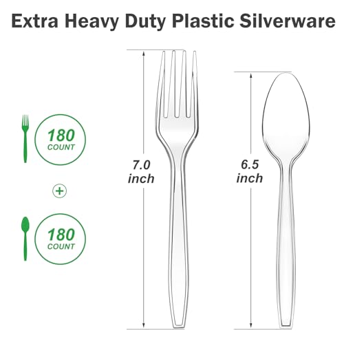 Dealusy 360 Count Extra Heavy Duty Clear Plastic Forks and Spoons - Product Imagery