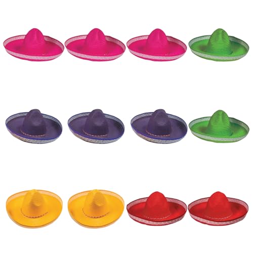 Fun Express Colored Sombrero Hats - Long-Lasting Set of 12 - Product Imagery