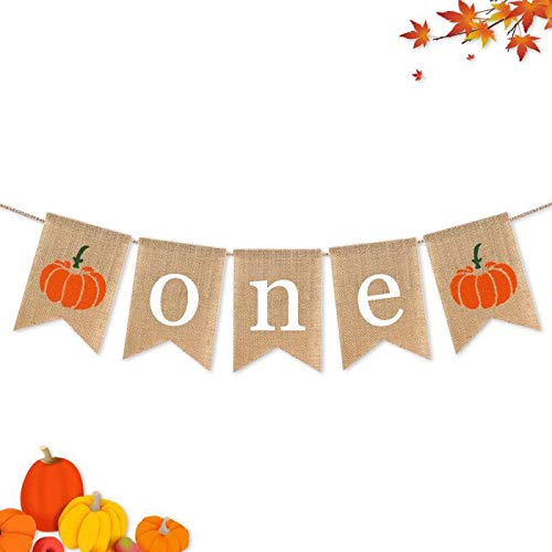 SWYOUN Burlap Pumpkin One Banner Boy Girl 1st Birthday Party - Product Imagery