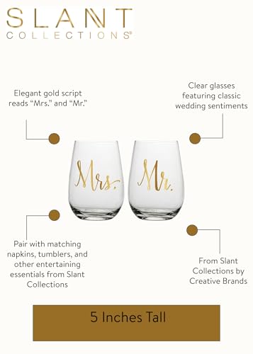 Slant Collections Wine Glasses Wedding Gift Set, 20-Ounces, Mr. - Product Imagery