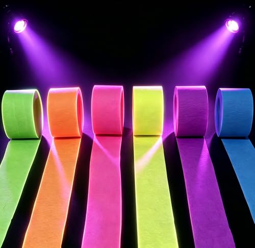 6 Rolls 600 Feet Neon Crepe Paper Streamers, UV Black Light - Product Imagery