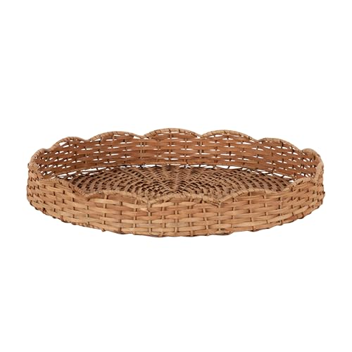 Kate and Laurel Wavley Modern Round Scalloped Woven Rattan Tray, - Product Imagery