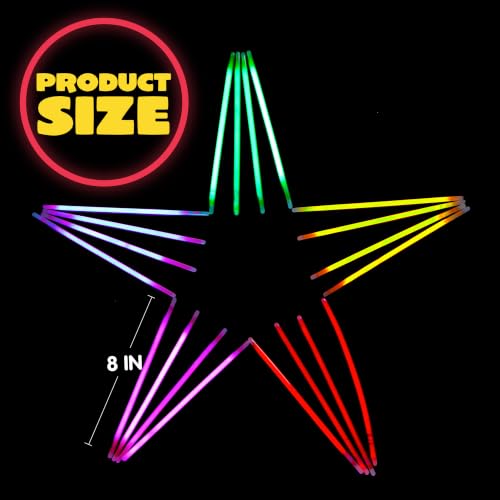 JOYIN 100 Pcs 8" Glow sticks Bulk Party Favors Pack, Neon Glow - Product Imagery
