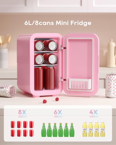 Mini Fridge, 6 Liter/8 Can Skincare Fridgefor Skin Care, - Product Imagery