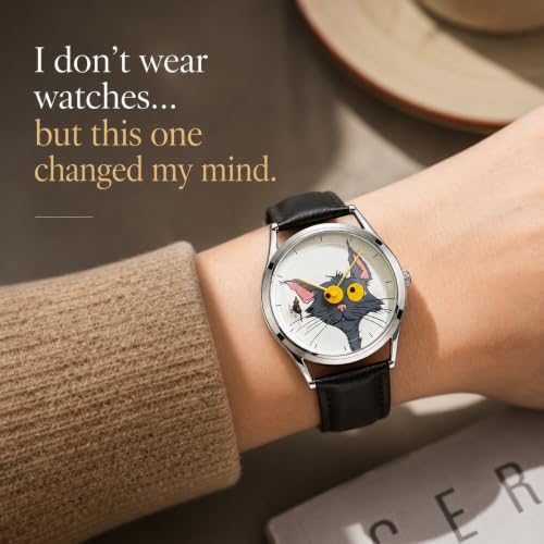 Never Catch Cat Wristwatch for Women Men, Funny Cat Chasing - Product Imagery