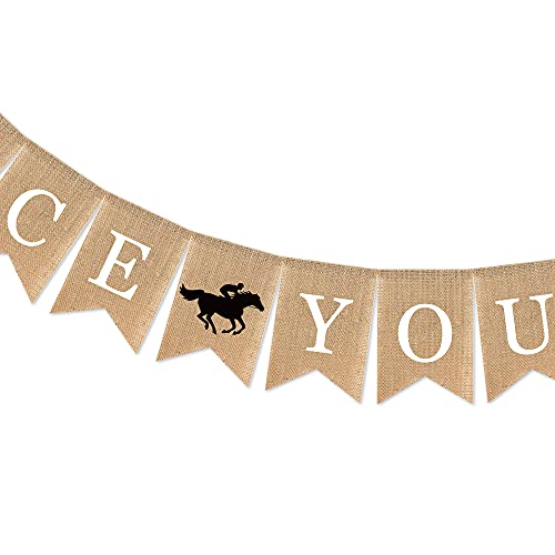 SWYOUN Burlap Place Your Bets Banner Kentucky Derby Party - Product Imagery