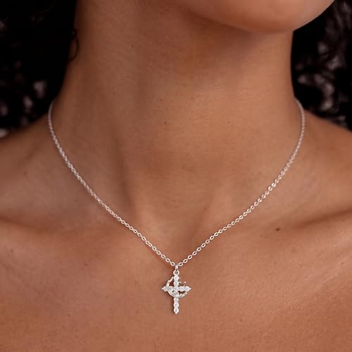 Crown Cross Necklace Sterling Silver Jesus Faith Baptism Gifts - Product Imagery