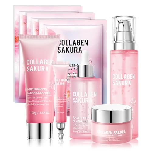 8PCS Skin Care Set, Moisturizing Cherry Blossom Facial Skin Care - Product Imagery