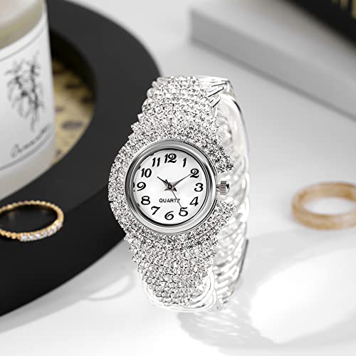 Women Elegant Crystal Bangle Braclet Round Dial Analog Quartz - Product Imagery