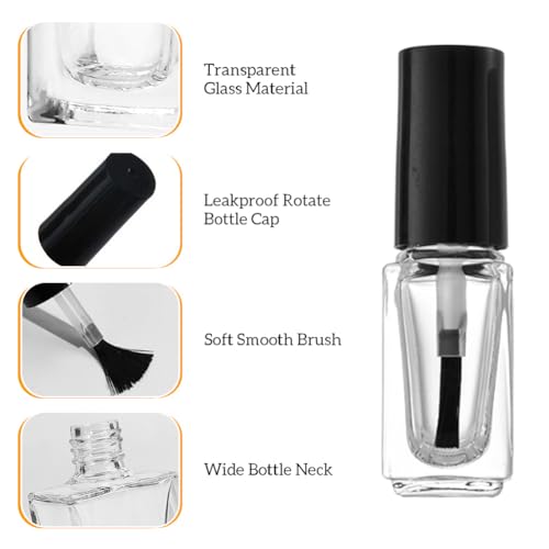 6Pcs 3ml/0.1oz Mini Empty Refillale Clear Glass Nail Polish - Product Imagery