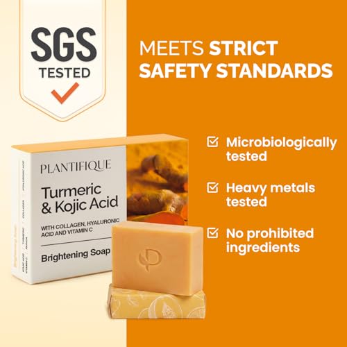 PLANTIFIQUE Kojic Acid and Turmeric Soap for Dark Spots, Lab - Product Imagery