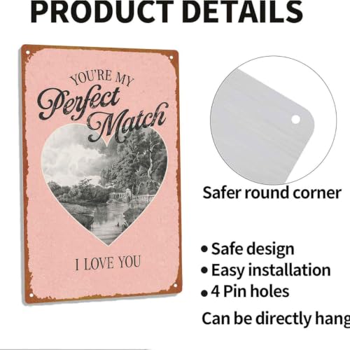 Vintage Romantic Heart Print Metal Sign, 8 x 12 Inch Aluminum - Product Imagery