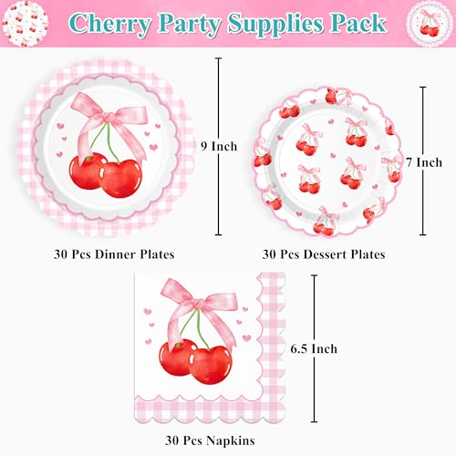 90 PCS Cherry Plates and Napkins Set,Service for 30,Birthday - Product Imagery