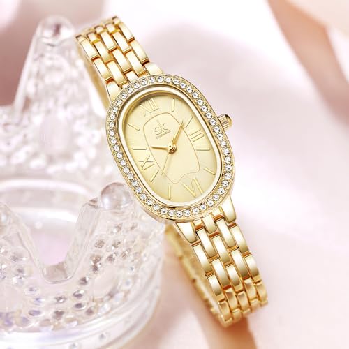 SHENGKE Women’s Oval Crystal-Accented Alloy Steel Watch - Product Imagery