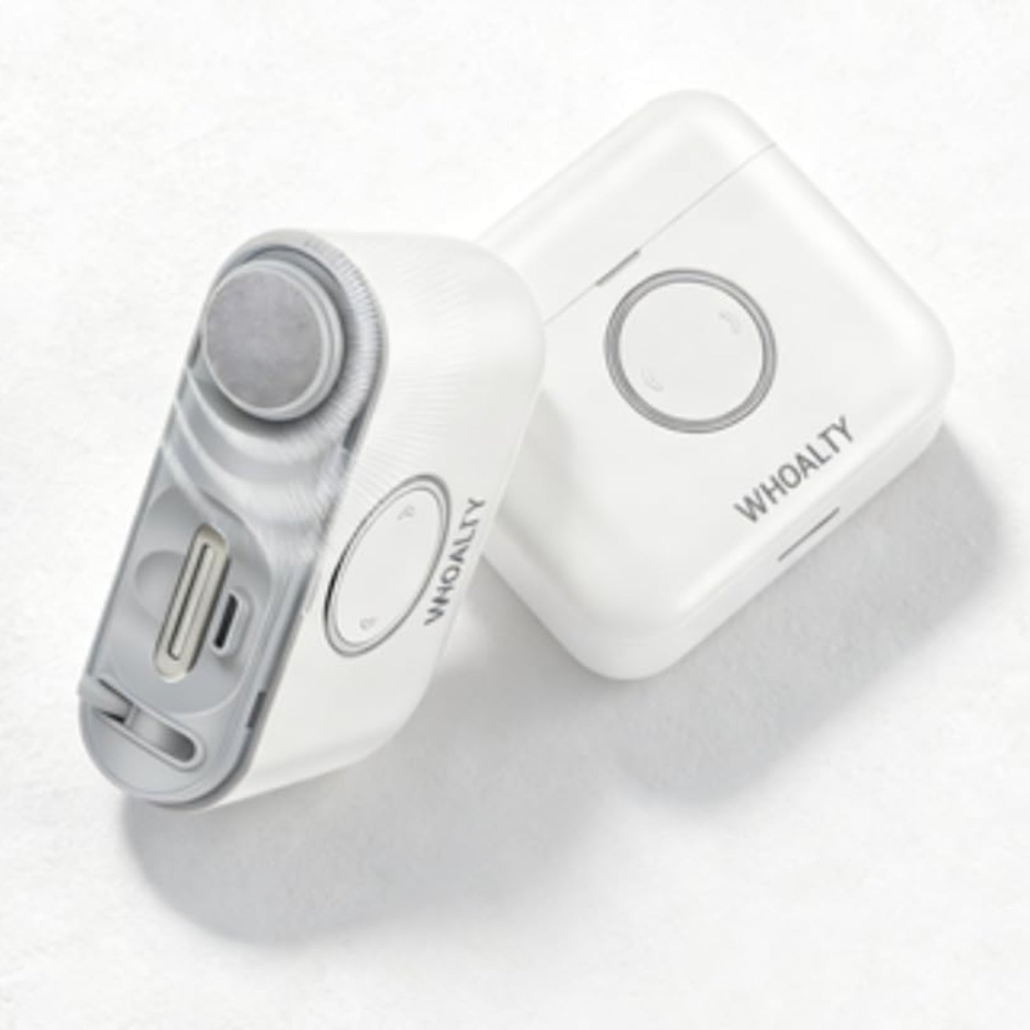 Two white electronic devices with 'WHOALTY' branding on a light gray background