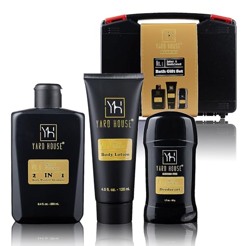 Mens Bath Body Gift Set Sandalwood Amber 4 Pcs Grooming Kit - Yard House Official Imagery - 1