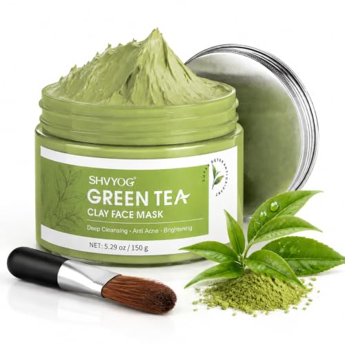 SHVYOG Green Tea Face Mask, Antioxidant Green Tea Clay Mask with - Product Imagery