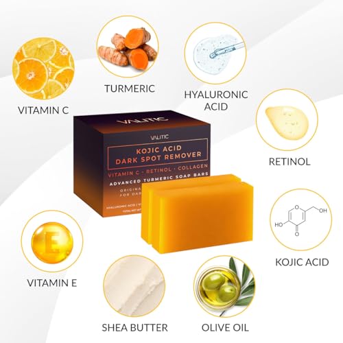 VALITIC Kojic Acid Dark Spot Remover Soap Bars, Turmeric Bar - Product Imagery