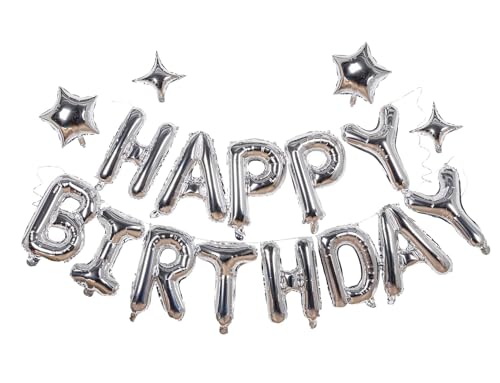 Silver Happy Birthday Balloons Banner Sign Mylar letter Party - Product Imagery