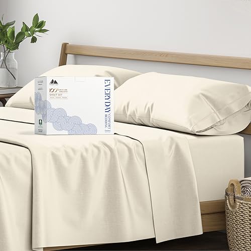 Mayfair Linen 100% Organic Cotton Sheets Queen Size - 4 PC Ivory - Product Imagery