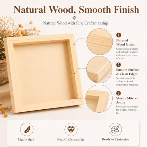 16 Pcs Wood Canvas, 5.9 x 5.9 in Wood Panels, Natural Wood - Product Imagery