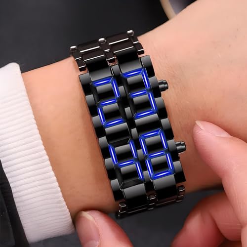 Gosasa Men's Lava Style Stainless Steel Watch Red Blue LED - Product Imagery
