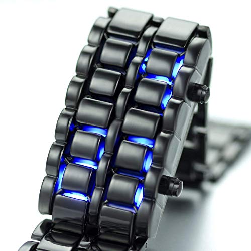 Gosasa Men's Lava Style Stainless Steel Watch Red Blue LED - Product Imagery