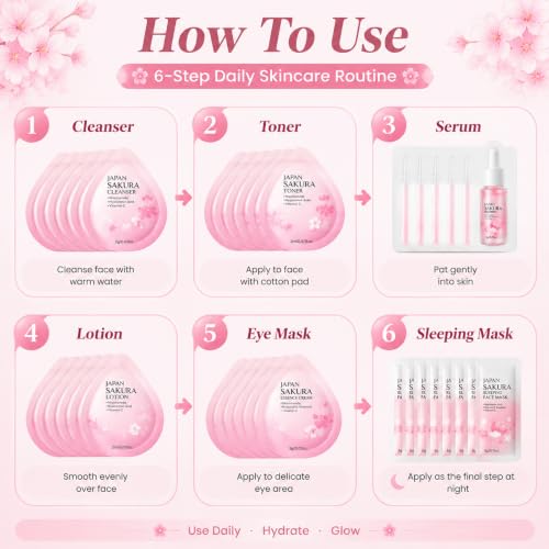 60PCS Sakura Skin Care Set, Mini Travel Skincare Set for Women & - Product Imagery