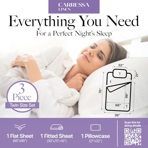 Carressa Linen Luxury Egyptian Cotton Twin Stripe Sheet Set - - Product Imagery