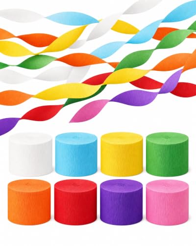 8 Crepe Paper Streamers, 656ft Pack of Rainbow Streamers Party - Product Imagery