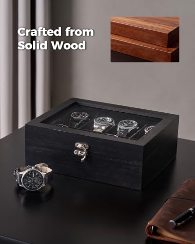 ProCase 8 Slot Wooden Watch Display Case With Glass Lid, - Product Imagery