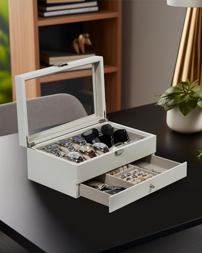 GUKA Watch box, 6 Slot Watch Case, 3 Slot Sunglass Organizer, - Product Imagery