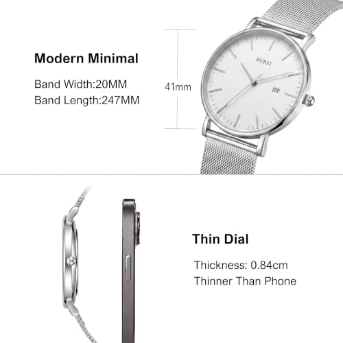 BUREI Men Wrist Watches Fashion Minimalist Thin Analog Quartz - Product Imagery