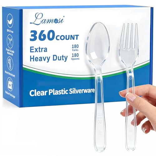 360 Count Extra Heavy Duty Clear Plastic Forks and Spoons - Product Imagery