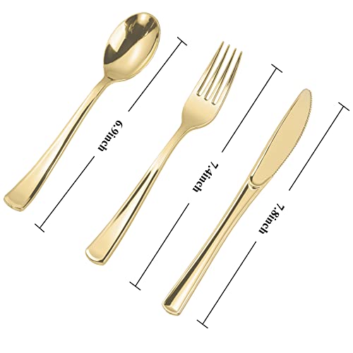 300PCS Gold Plastic Silverware, Disposable Plastic - Product Imagery