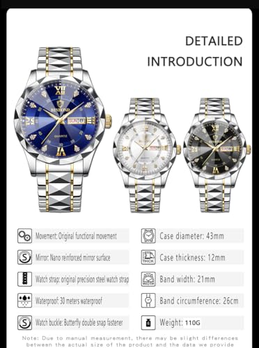 Gosasa Luxury Men's and Women's Business Diamond Stainless Steel - Product Imagery