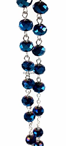 Nazareth Store Deep Blue Crystal Beads Rosary Catholic Necklace - Product Imagery