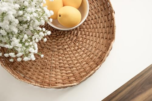 Kate and Laurel Wavley Modern Round Scalloped Woven Rattan Tray, - Product Imagery