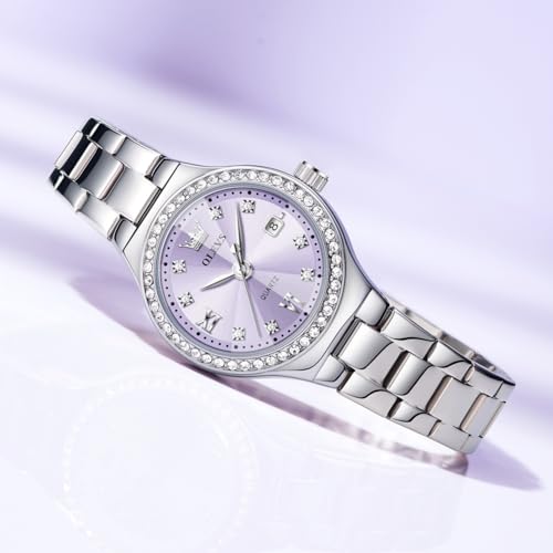 OLEVS Watch Women Silver Watch for Women Luxury Diamond Womens - Product Imagery