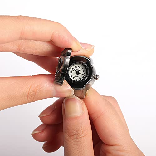 JewelryWe Men Women Finger Watch Punk Skull Flip-Open Cover - Product Imagery