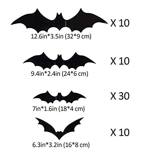 Coogam 60PCS Halloween Bats Decoration, 4 Different Sizes - Product Imagery