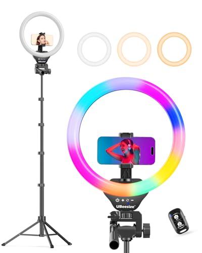 UBeesize 12'' LED RGB Ring Light with 62'' Tripod Stand, Selfie - Product Imagery