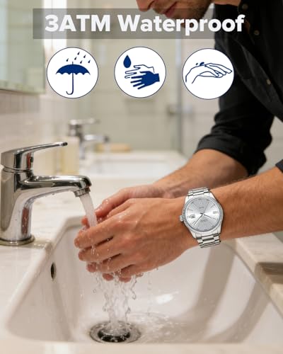 CIVO Analog Mens Watches Silver: Wrist Watches with Date Easy to - Product Imagery
