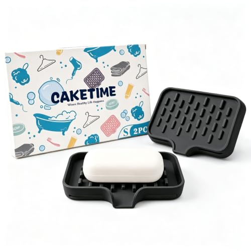 CAKETIME 2 Pack Silicone Soap Dish with Drainage Holes for - Product Imagery