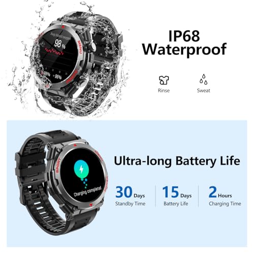 Military Smart Watch,1.52-Inch Smartwatch with Text and - Product Imagery
