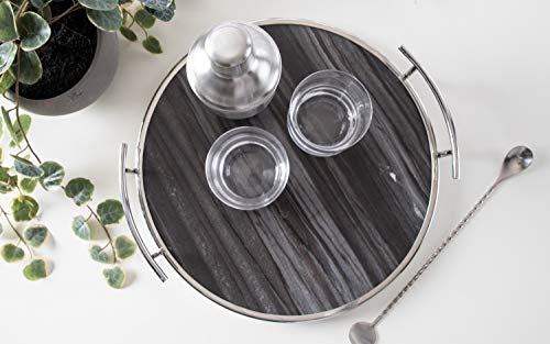 Kate and Laurel Marbury Modern Round Tray, 15 x 14 x 3, Gray - Product Imagery